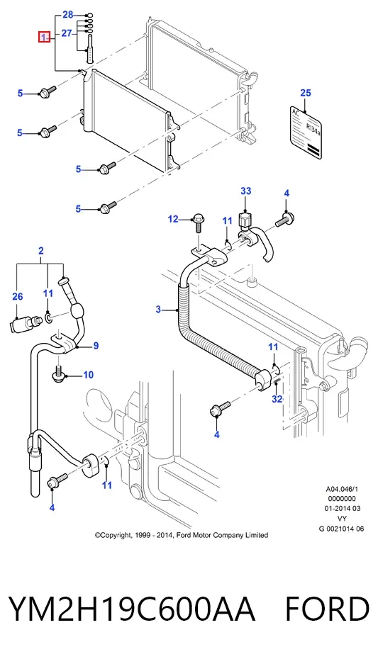 Радиатор кондиционера YM2H19C600AA Ford