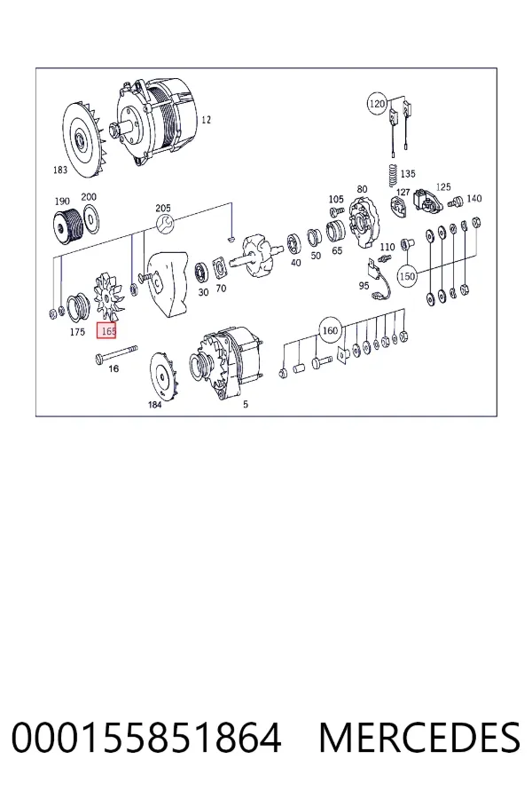 Крыльчатка генератора A0001558518 Mercedes