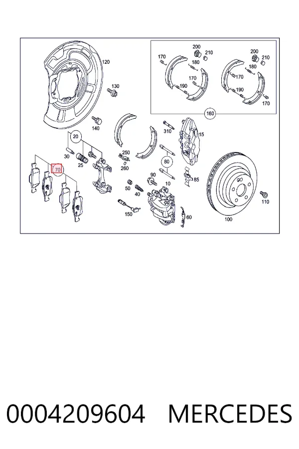 Задние тормозные колодки A0004209604 Mercedes