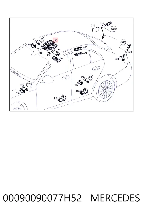 Плафон салона 00090090077H52 Mercedes