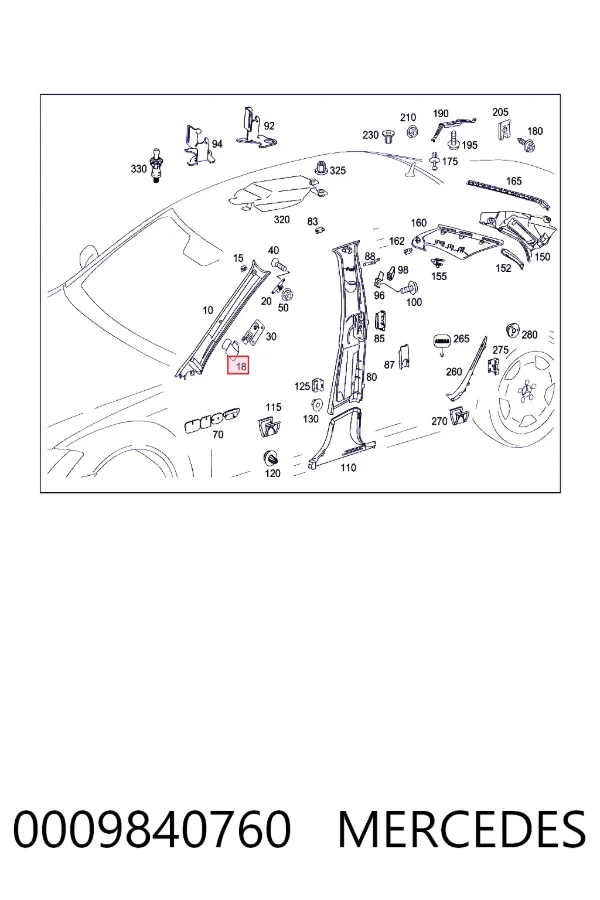 A0009840760 Mercedes Пистон (клип) крепления обшивки крышки багажника