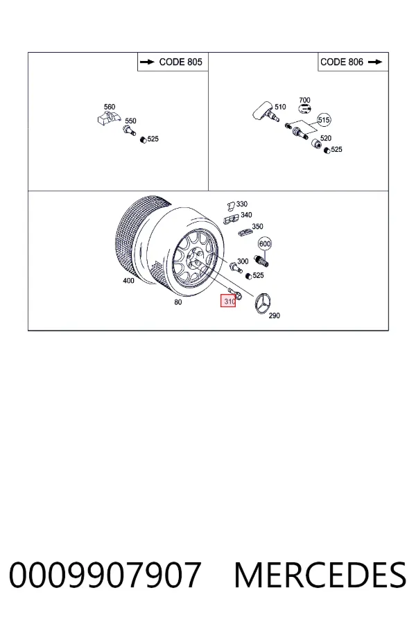 Колесный болт A0009907907 Mercedes