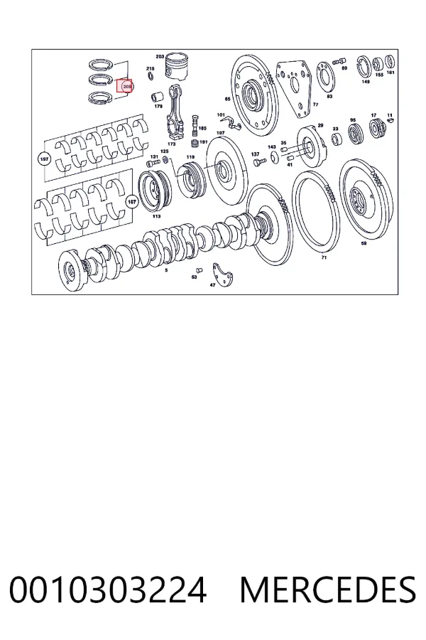 Комплект поршневых колец на 1 цилиндр, стандарт A0010303224 Mercedes