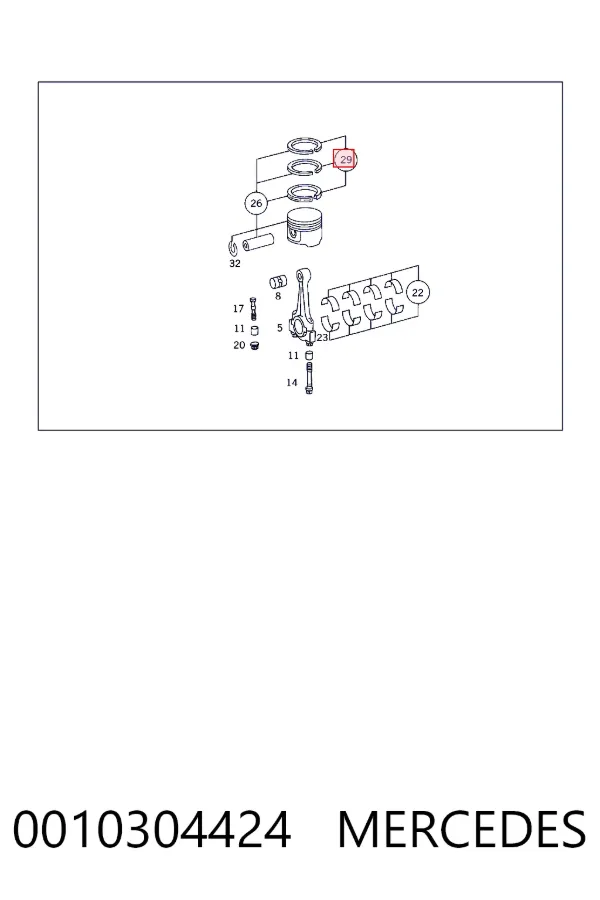 Купить A0010304424 Mercedes Кольца поршневые комплект на мотор, 2-й ремонт (+0,50)