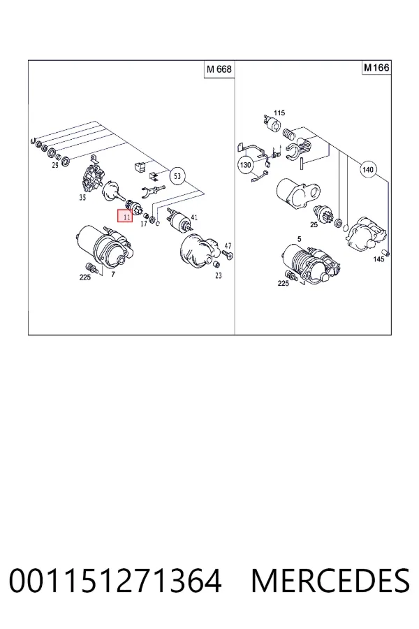 Бендикс стартера 001151271364 Mercedes