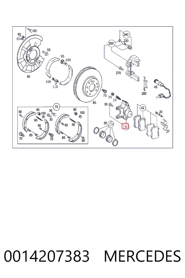 Суппорт задний левый A0014207383 Mercedes