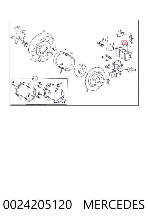 Купить A0024205120 Mercedes Колодки тормозные задние, дисковые