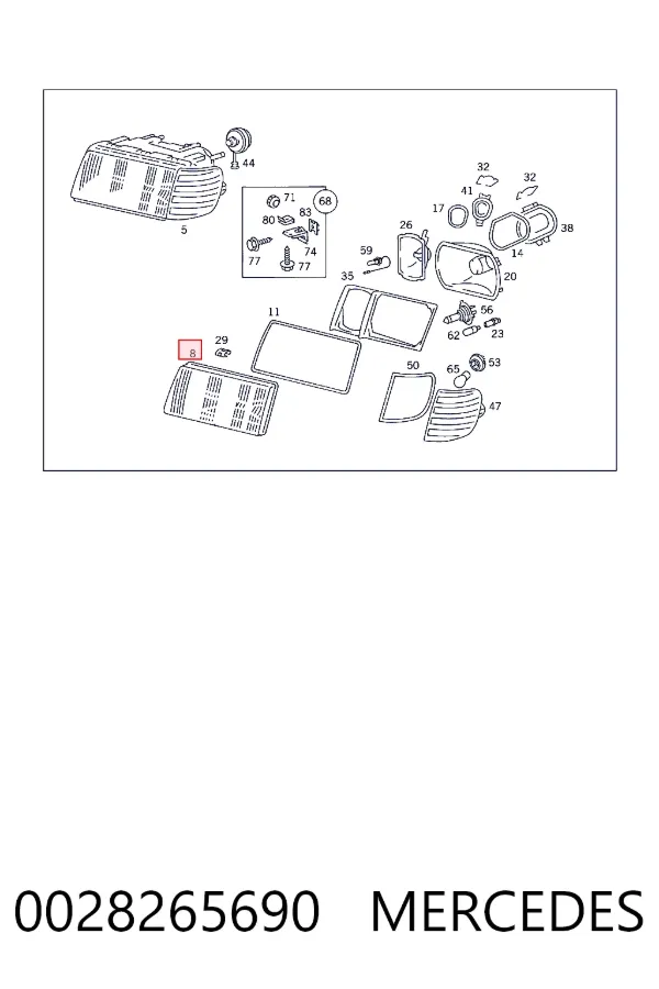 Стекло левого фонаря Mercedes A0028265690