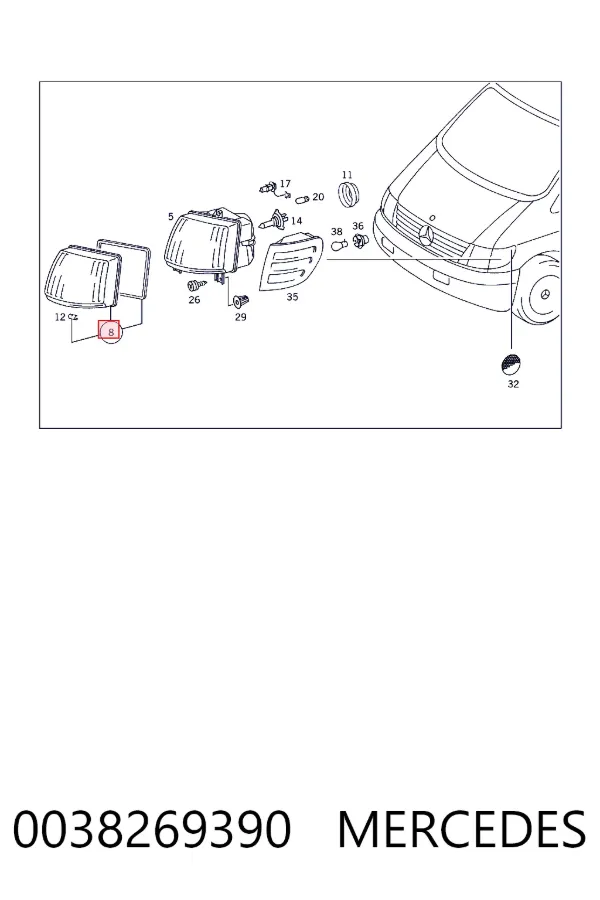 A0038269390 Mercedes Стекло фары левой