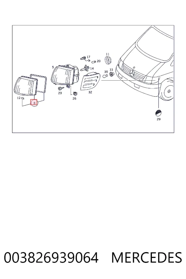 Стекло фары левой A0038269390 Mercedes
