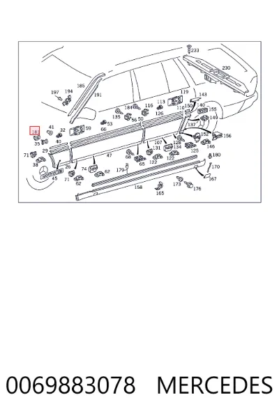 Пистон (клип) крепления молдинга лобового стекла MERCEDES 0069883078