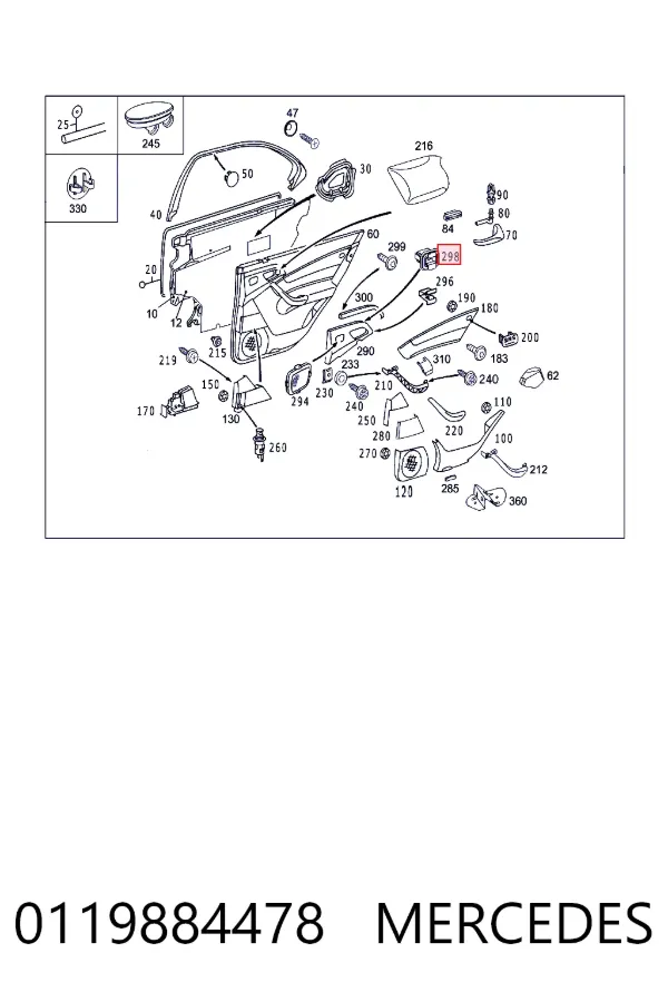 Пистон (клип) крепления обшивки двери Mercedes A0119884478 цена, от 190.64 UAH
