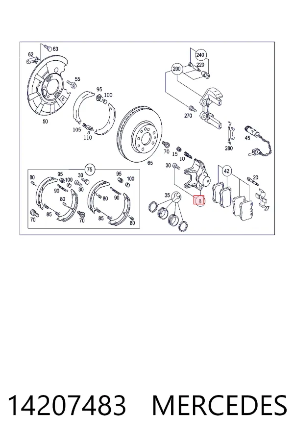 Тормозной суппорт правый задний Mercedes A0014207483 цена, от 31.67 USD