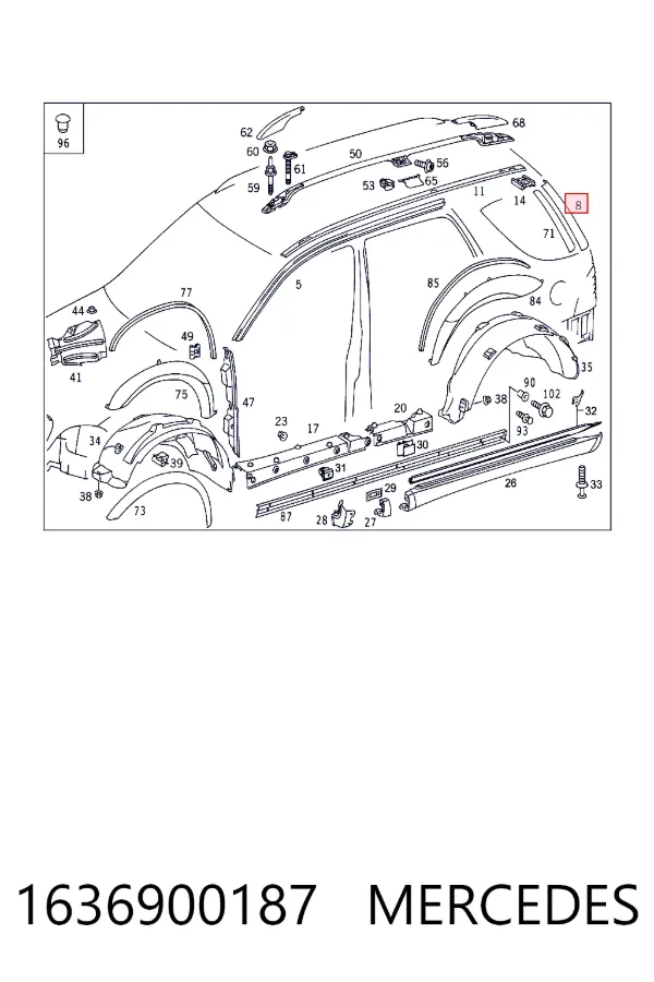 Накладка стойки кузова внешняя задняя левая Mercedes A1636900187 цена, от 8.24 USD