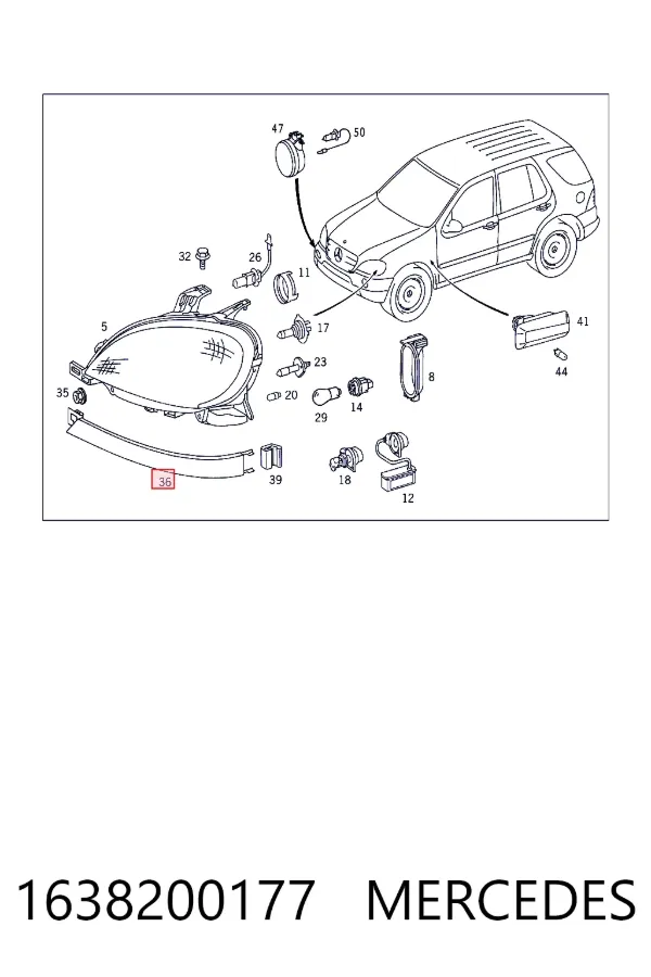 Купить A1638200177 Mercedes Ресничка (накладка) левой фары