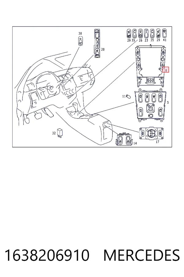 Центральная кнопка подъемника стёкол Mercedes A1638206910 цена, от 126.69 USD