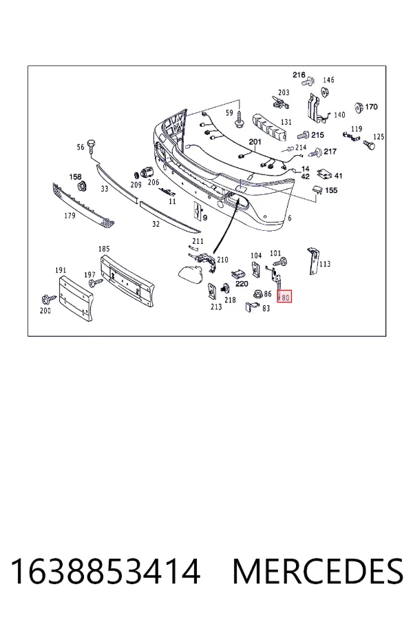 Правое крепление переднего бампера Mercedes A1638853414 цена, от 19.89 USD
