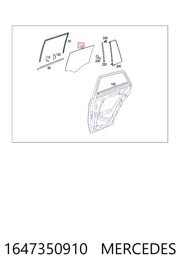 A1647350910 Mercedes Стекло двери задней левой