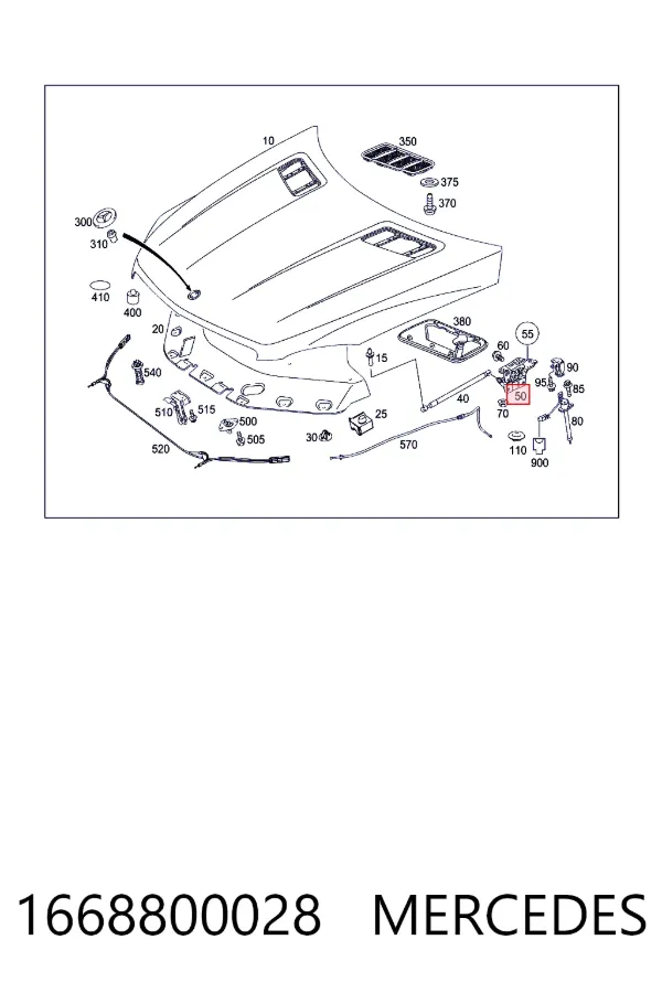Купить A1668800028 Mercedes Завеса капота правая