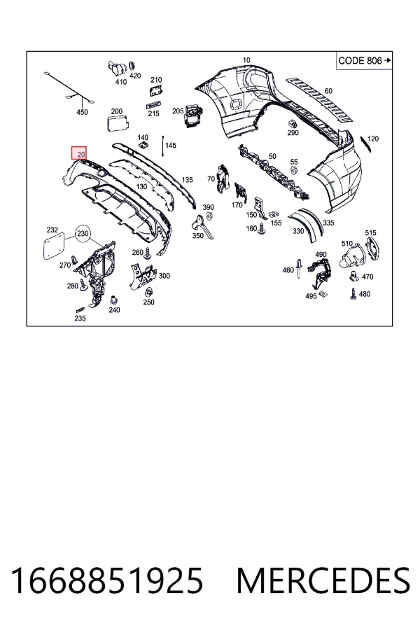 Нижняя часть заднего бампера 1668851925 Mercedes