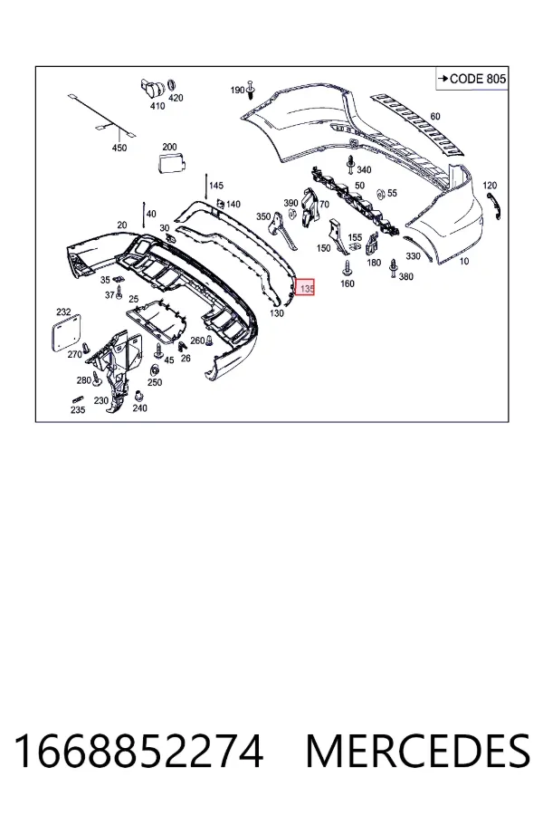 Молдинг бампера заднего 1668852274 Mercedes