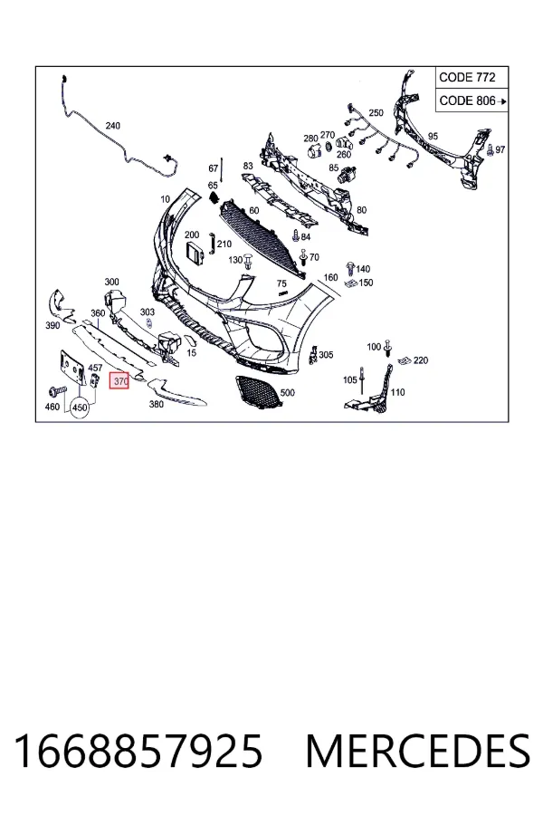 Накладка бампера переднего 1668857925 Mercedes