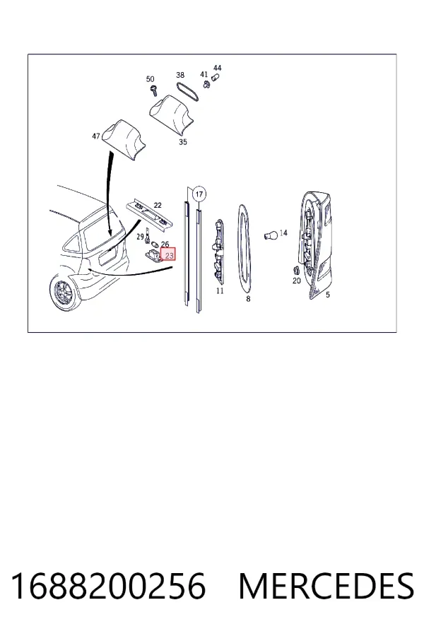 Фонарь подсветки номерного знака 1688200256 Mercedes