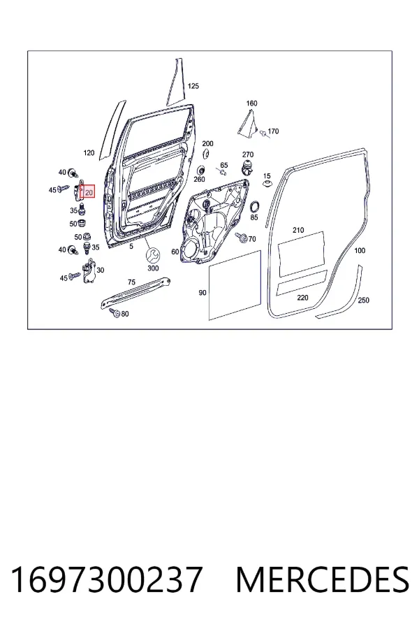 Дверной шарнир задний правый Mercedes A1697300237