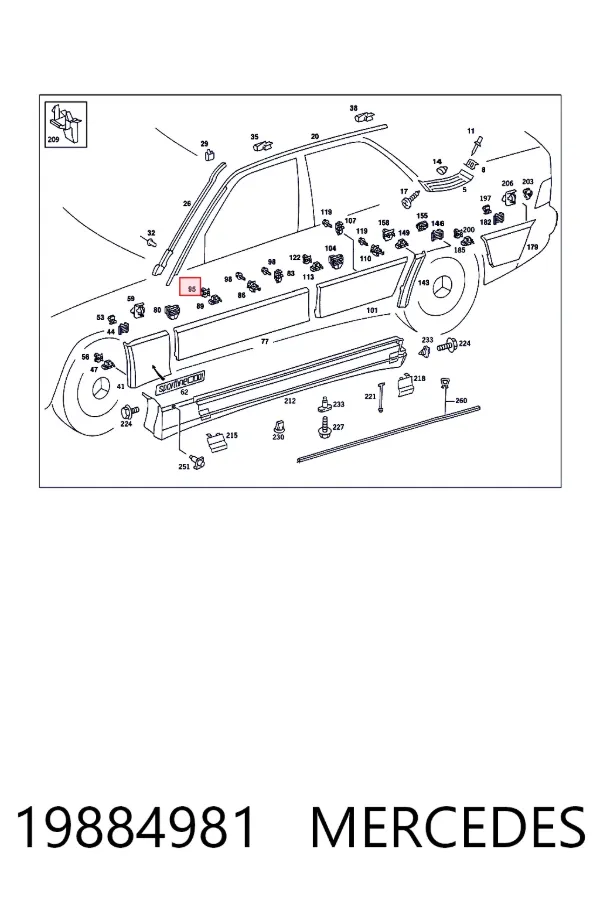 Пистон (клип) крепления молдинга двери A0019884981 Mercedes