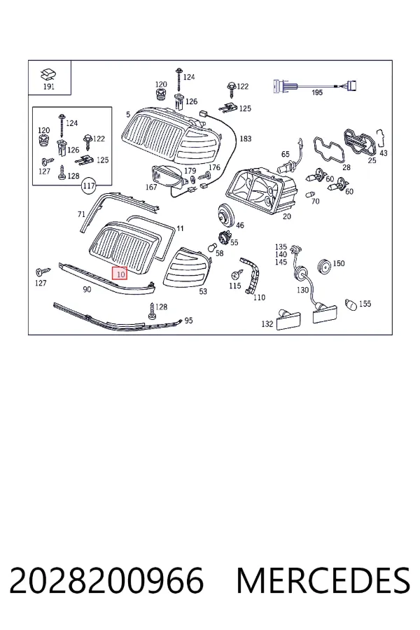 A2028200966 Mercedes Стекло фары левой