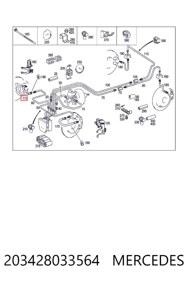 Шланг тормозной передний Mercedes A2034280335 цена, от 9.41 USD
