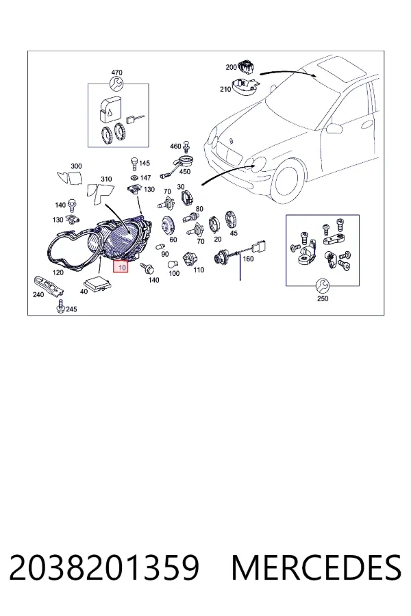 Купить A2038201359 Mercedes Фара левая передняя