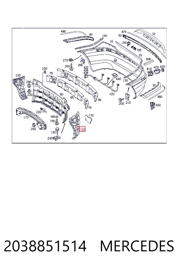 Крепление бамера левое Mercedes A2038851514 цена, от 25.34 USD
