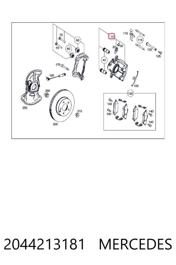 A2044213181 Mercedes Суппорт тормозной, передний, левый