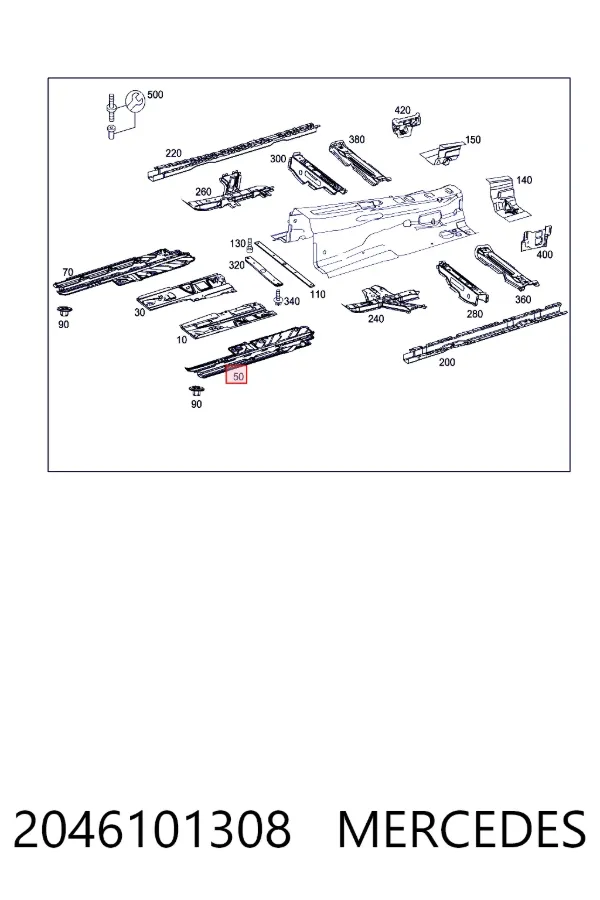 Защита днища левая 2046101308 Mercedes