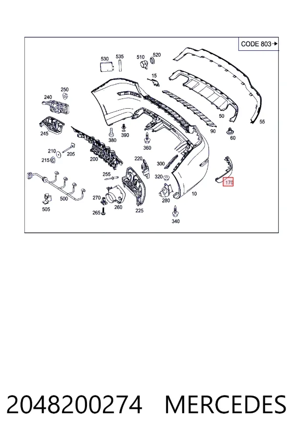 Правый катафот заднего бампера A2048200274 Mercedes