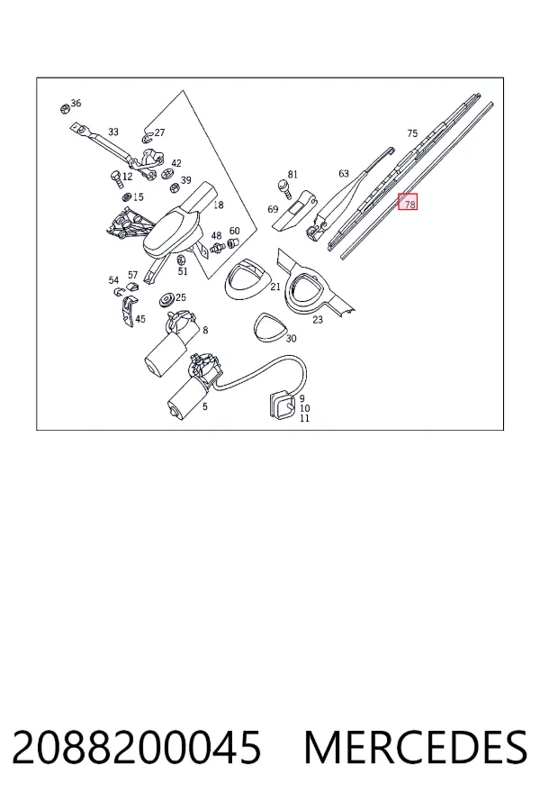 Резинка щетки стеклоочистителя водительская Mercedes A2088200045 цена, от 61.70 USD