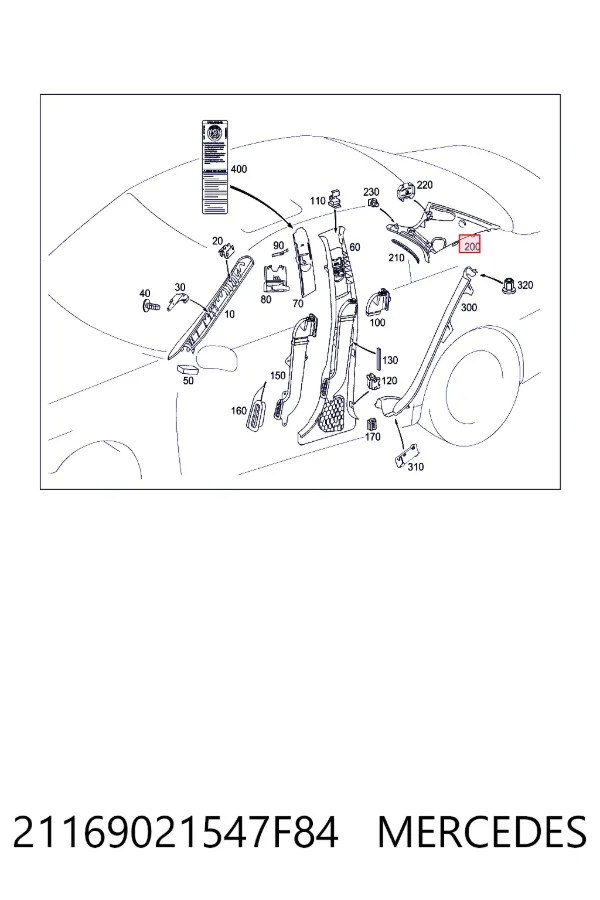 Обшивка стойки кузова внутренняя задняя левая Mercedes A21169021547F84 цена, от 17.07 USD