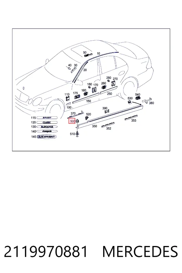 Пистон (клип) крепления накладок порогов Mercedes A2119970881