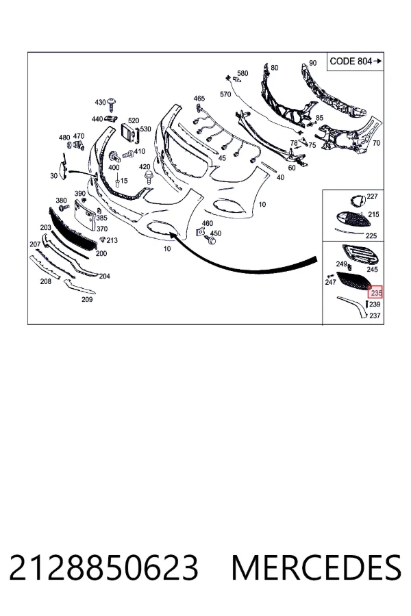 A2128850623 Mercedes Правая решетка переднего бампера