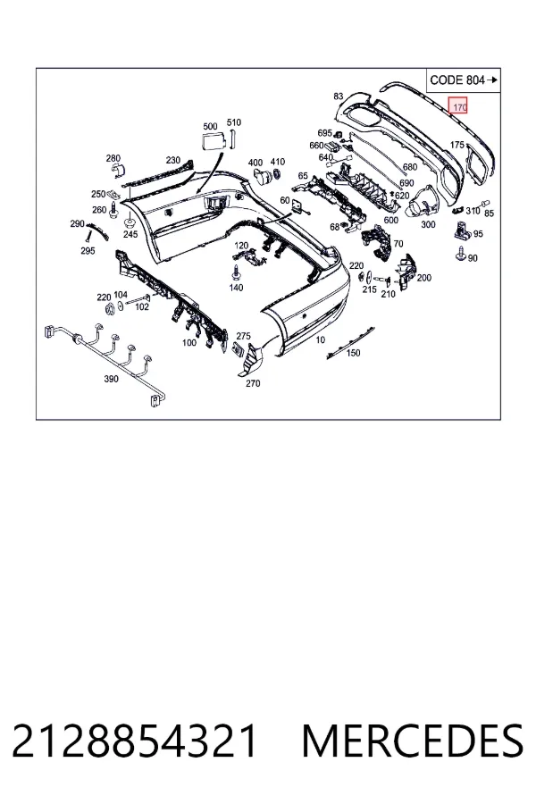 Молдинг бампера заднего центральный A2128854321 Mercedes