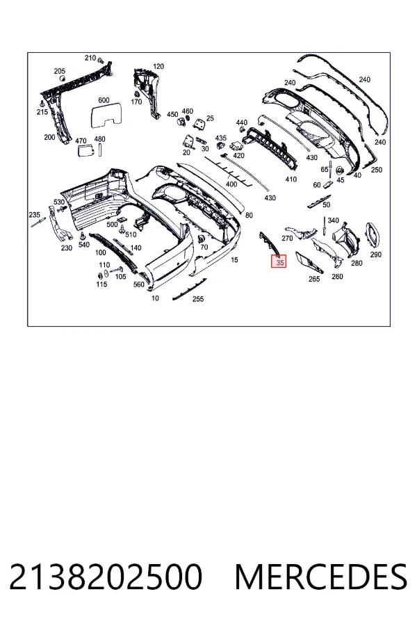 Купить A2138202500 Mercedes Левый катафот заднего бампера