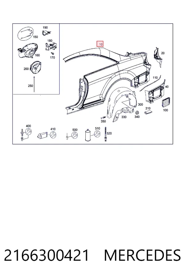 Купить A2166300421 Mercedes Крыло заднее правое