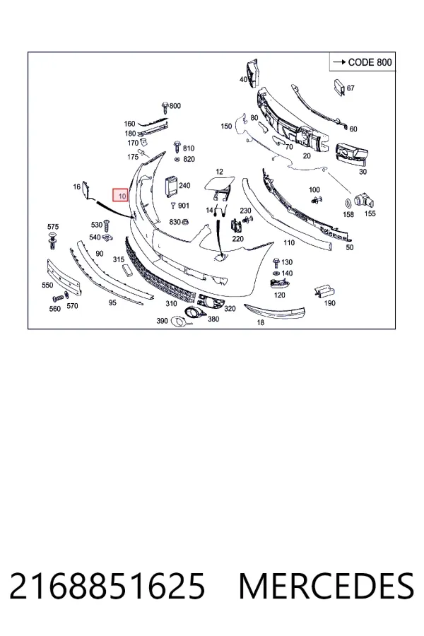 Купить A2168851625 Mercedes Буфер (бампер) передний