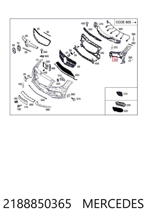 Купить A2188850365 Mercedes Крепление бампера