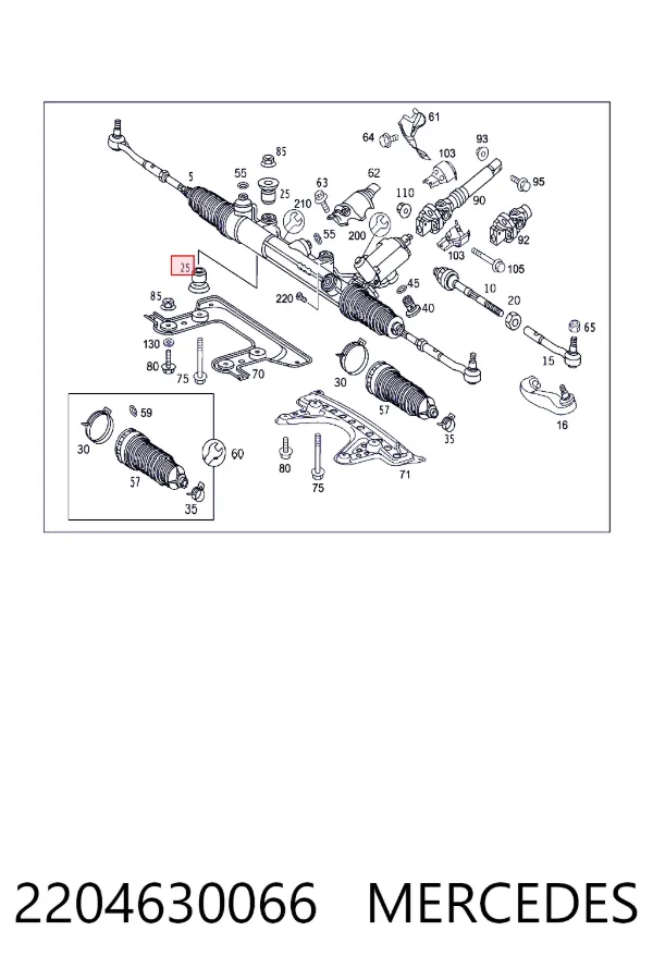 Сайлентблок крепления рулевой рейки Mercedes A2204630066