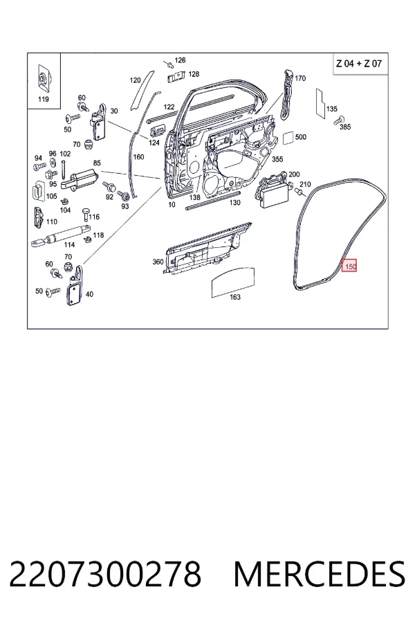 Уплотнитель двери задней (на двери) A2207300278 Mercedes