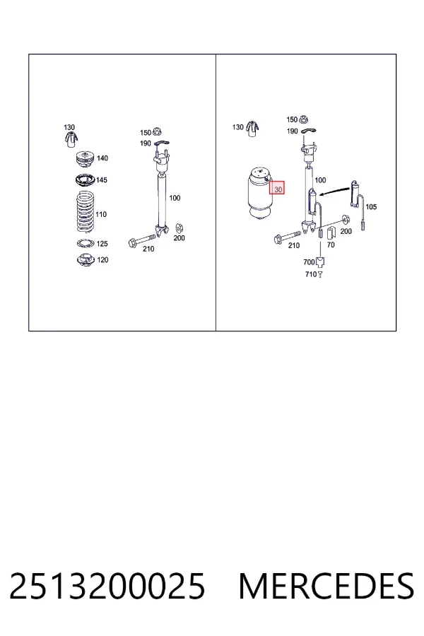Пневмоподушка задняя Mercedes A2513200025