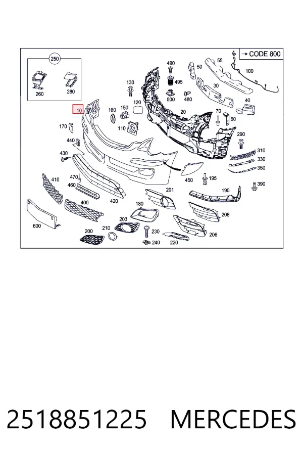Купить A2518851225 Mercedes Буфер (бампер) передний