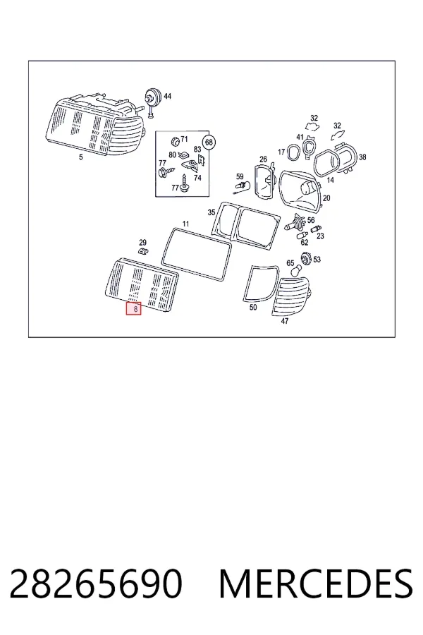 Стекло фары левой A0028265690 Mercedes